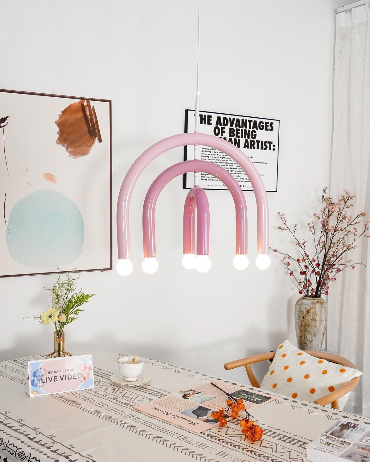 Regenbogen-Modell Metall-Arc-Pendelleuchte für Wohnzimmer und Esszimmer