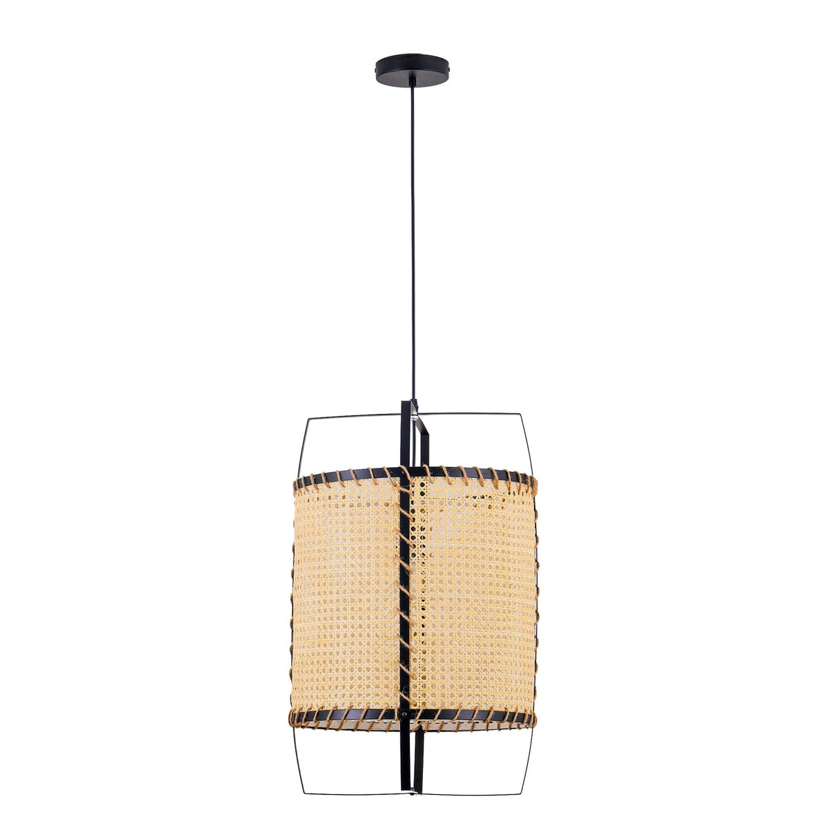 Kevis Pendelleuchte aus Rattan mit Korbrahmen im Industrie-Stil