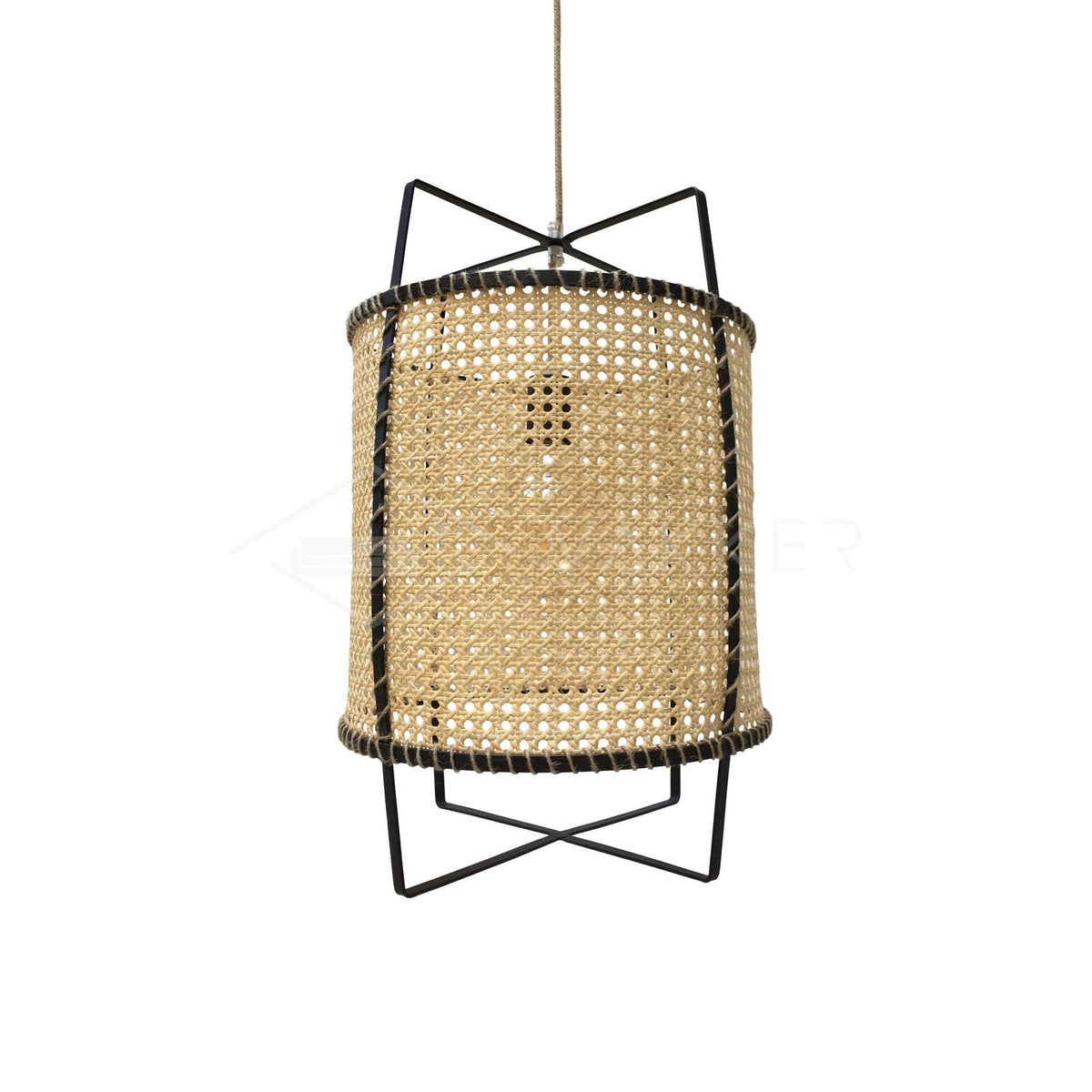 Kevis Pendelleuchte aus Rattan mit Korbrahmen im Industrie-Stil