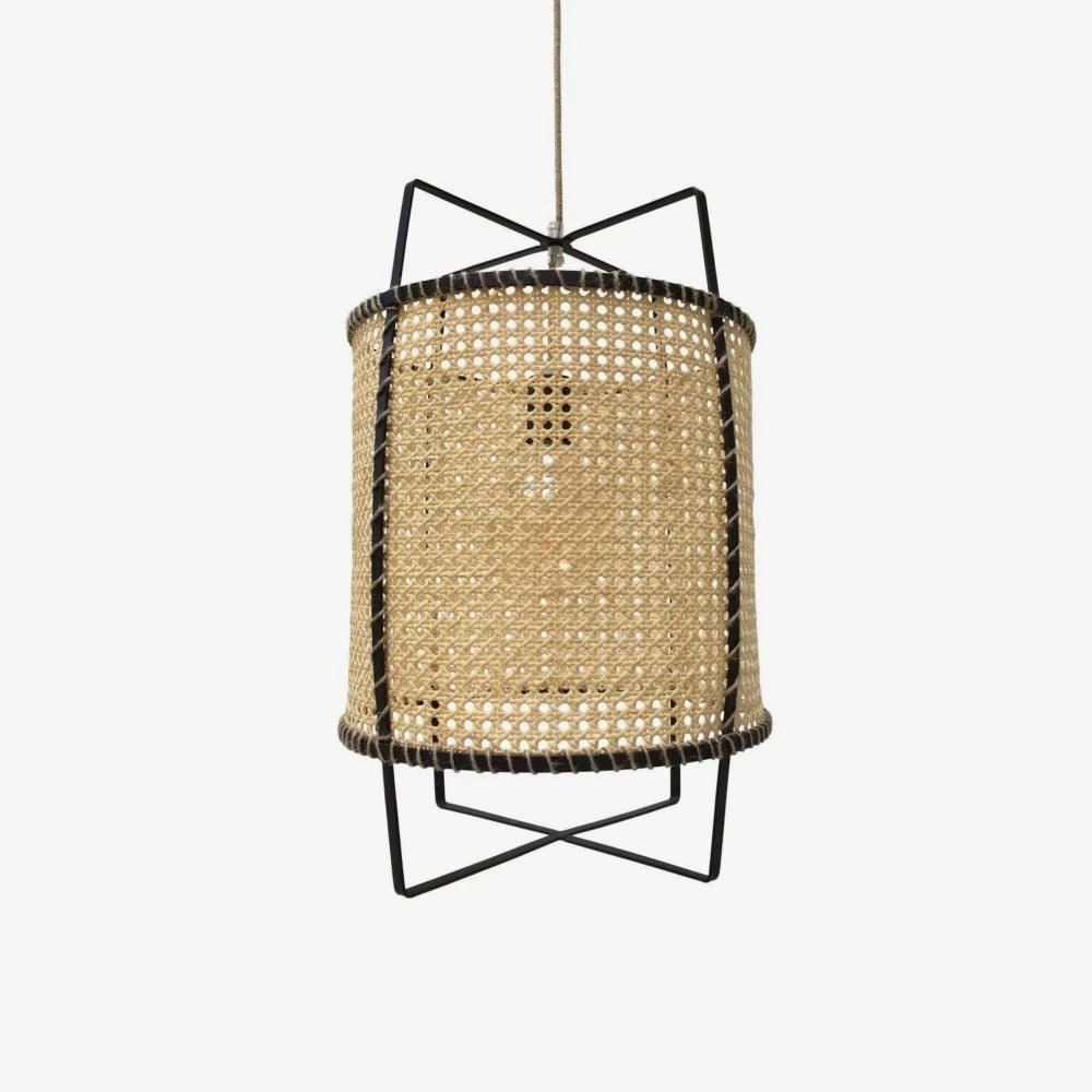 Kevis Pendelleuchte aus Rattan mit Korbrahmen im Industrie-Stil