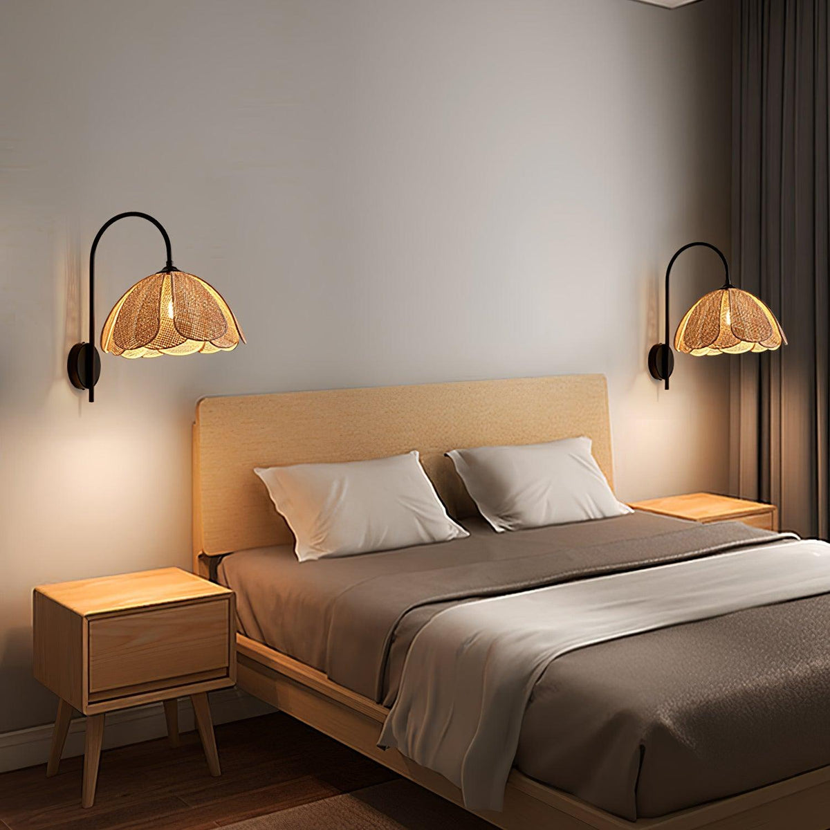 Zevelia Elegance Natürliche Petal-Rattan-Wandleuchte