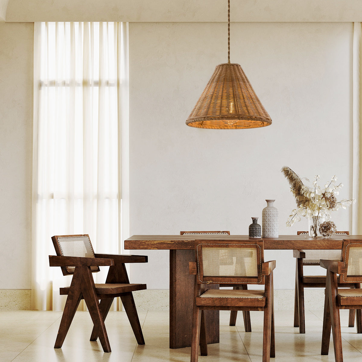 Pendelleuchte Rattan-Lampenschirm und Metallkörper Kegelform Natürlich Minimalistisch