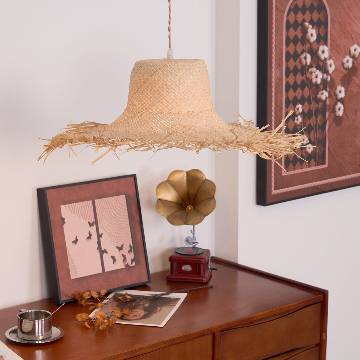 Vocan Rattan Vintage Pendelleuchte