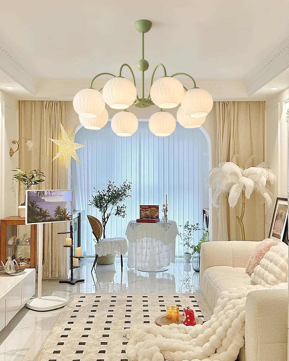 Velaaria Kronleuchter aus grünem geripptem Glas modern 8-Light