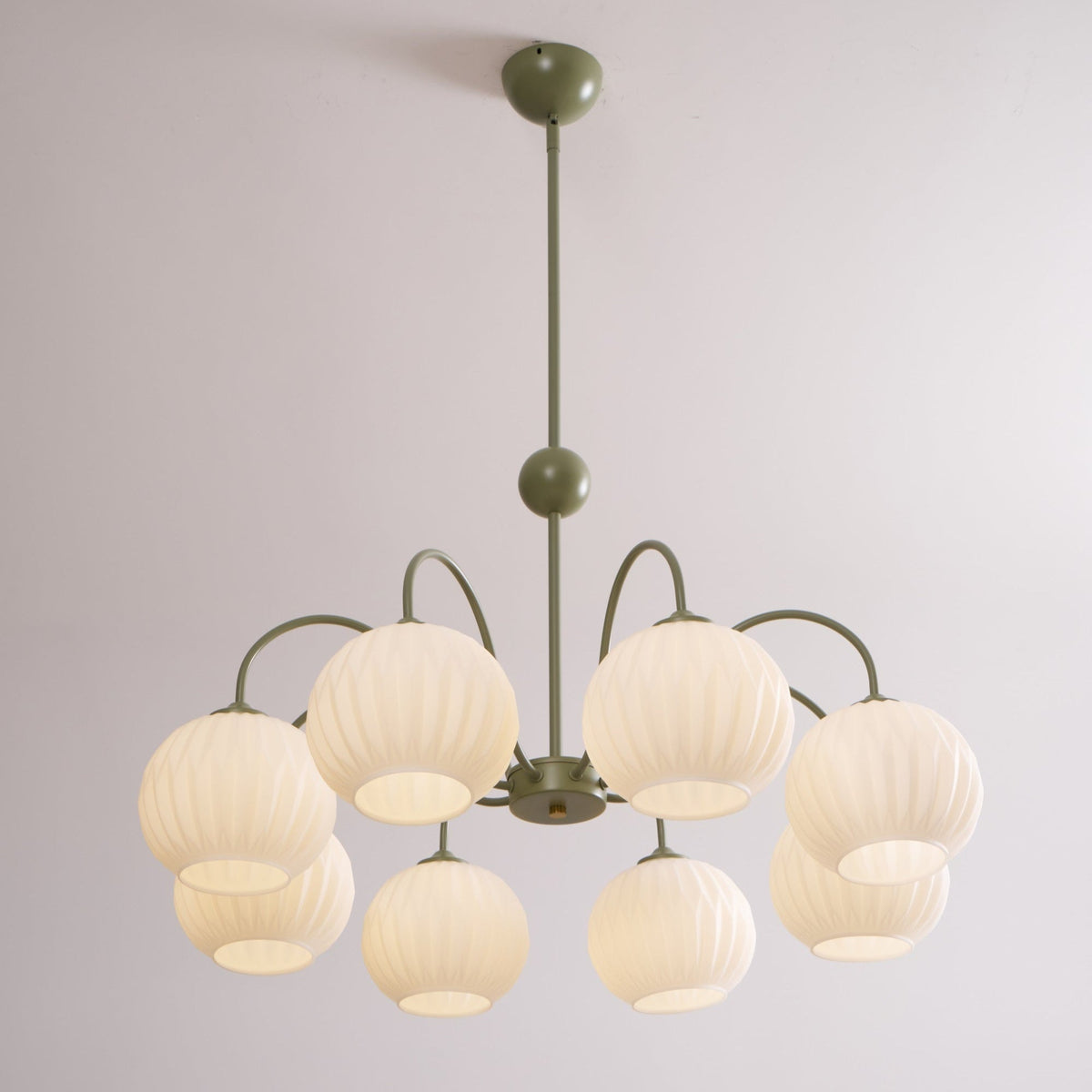 Velaaria Kronleuchter aus grünem geripptem Glas modern 8-Light