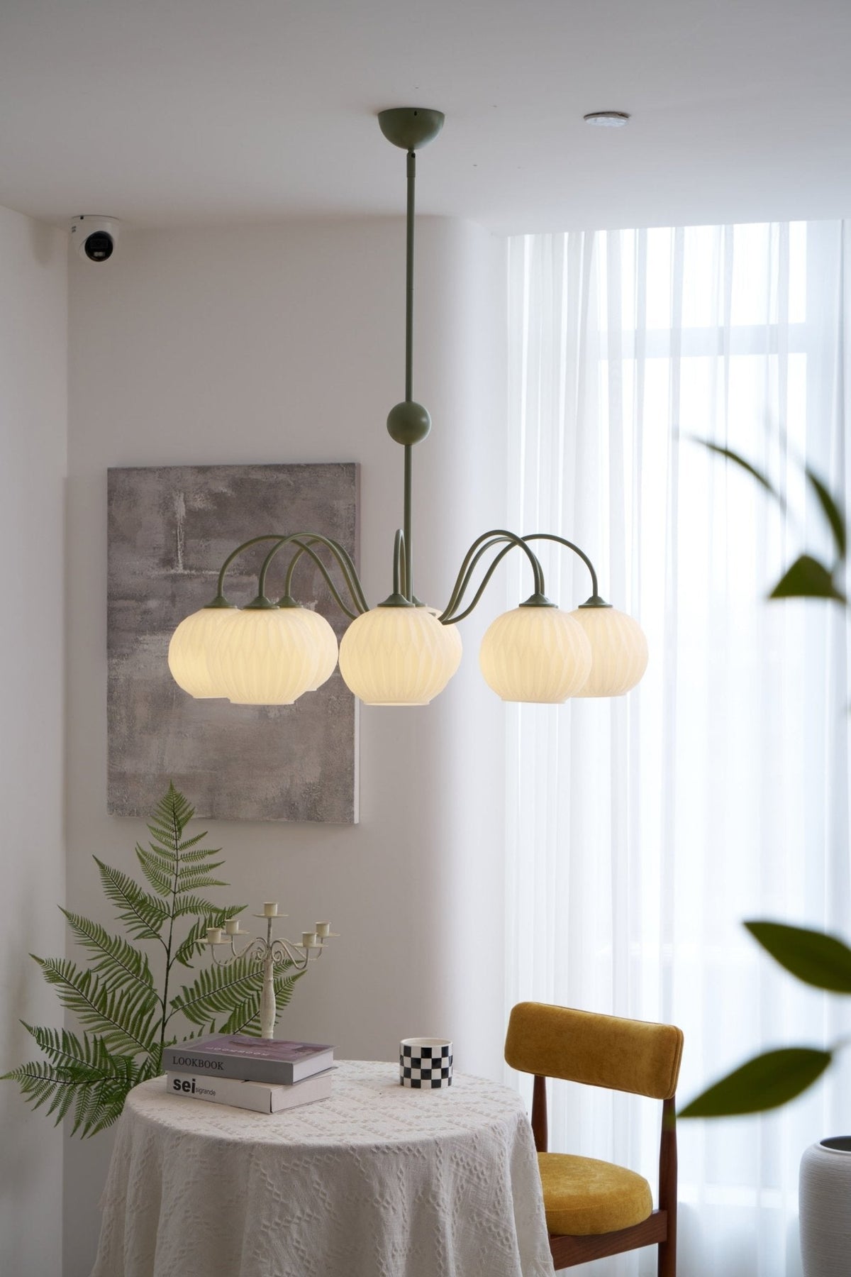Velaaria Kronleuchter aus grünem geripptem Glas modern 8-Light