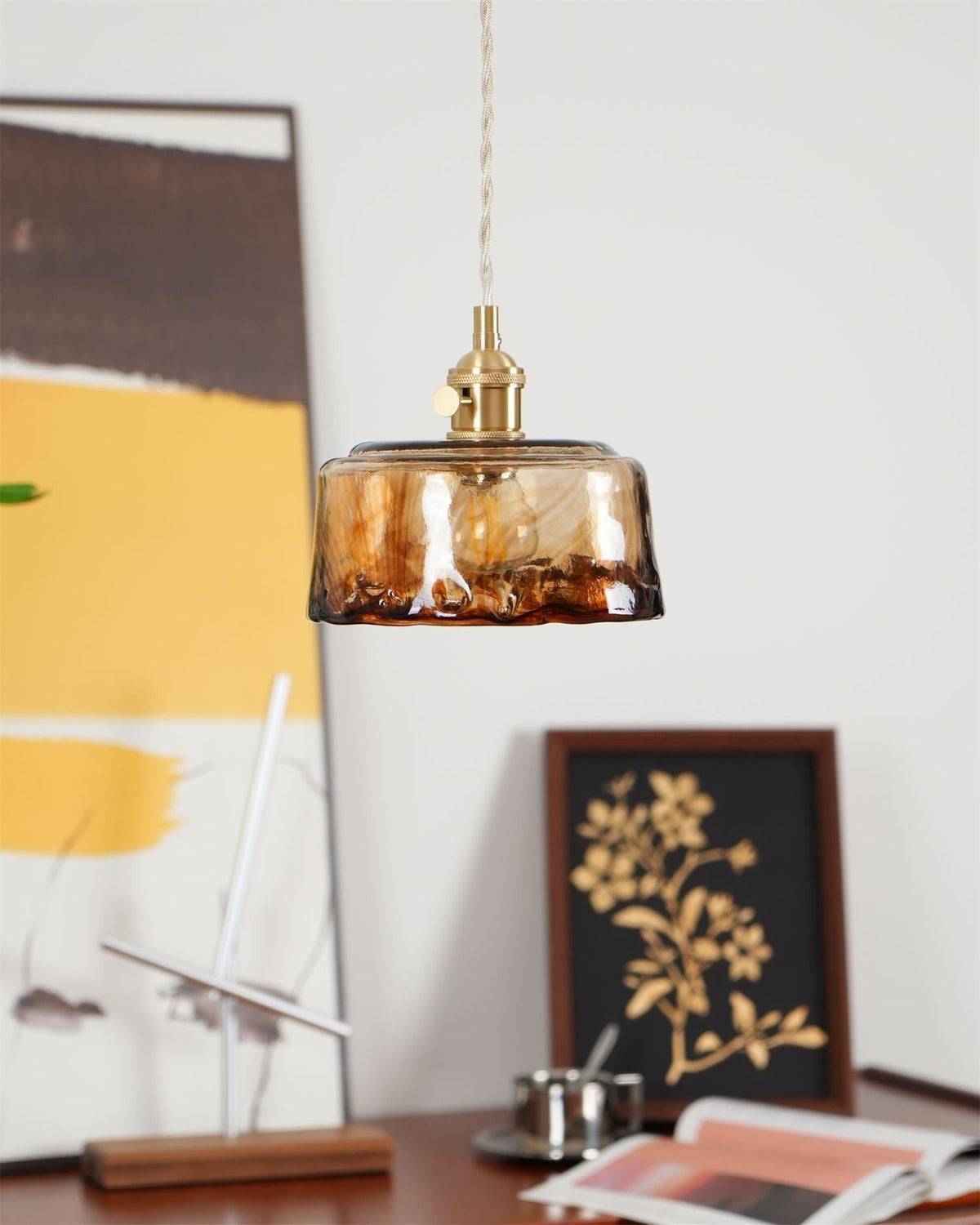 Velon Vintage Bernstein-Glas-Pendelleuchte