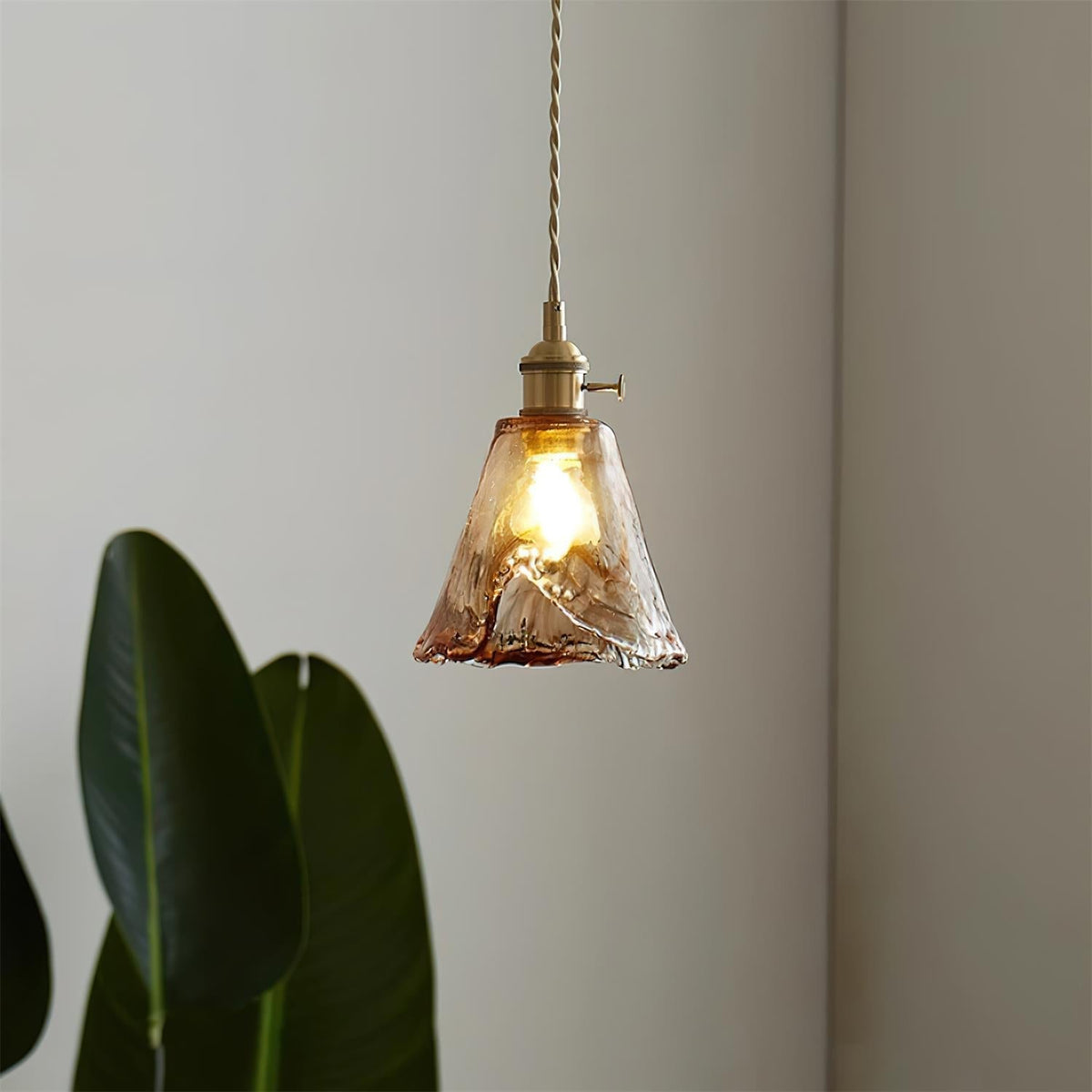 Velon Vintage Bernstein-Glas-Pendelleuchte