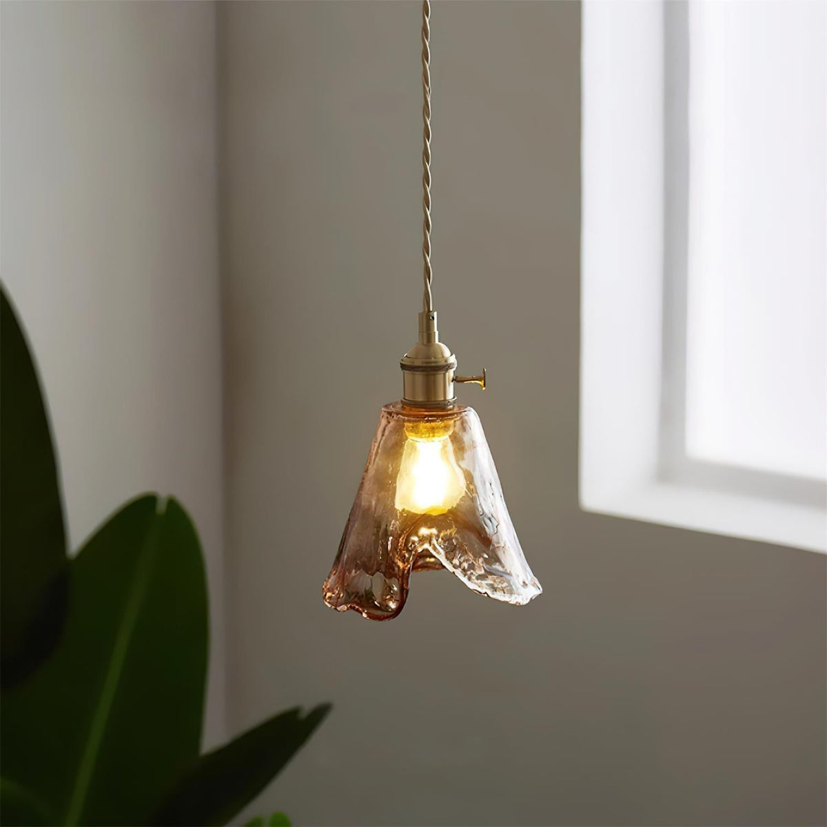 Velon Vintage Bernstein-Glas-Pendelleuchte
