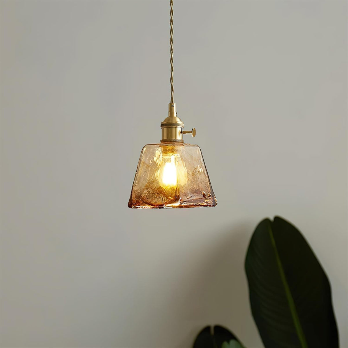 Velon Vintage Bernstein-Glas-Pendelleuchte