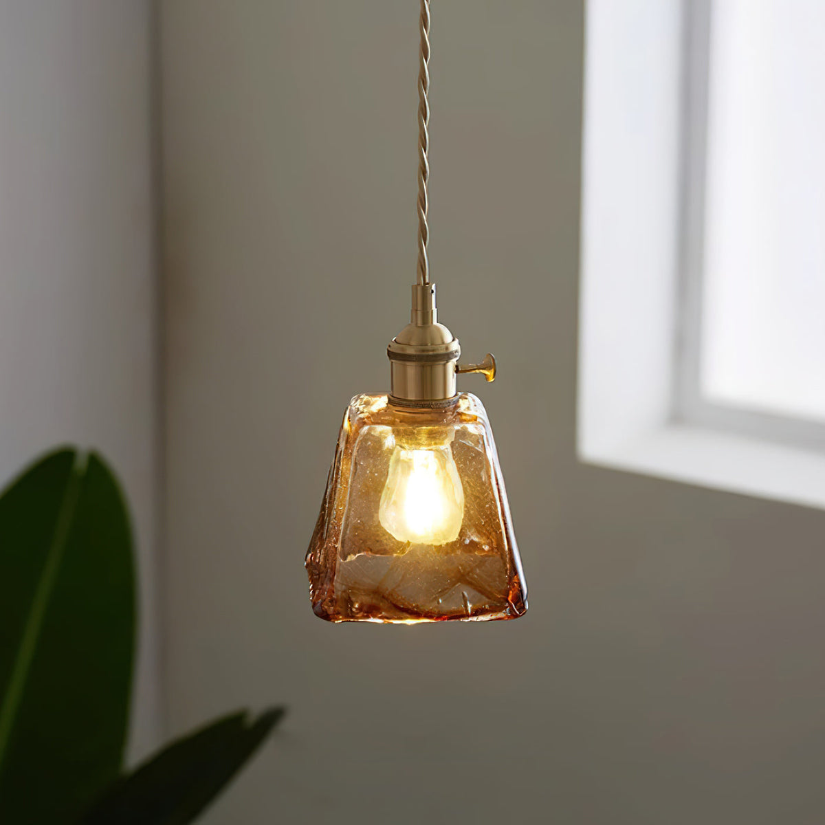 Velon Vintage Bernstein-Glas-Pendelleuchte