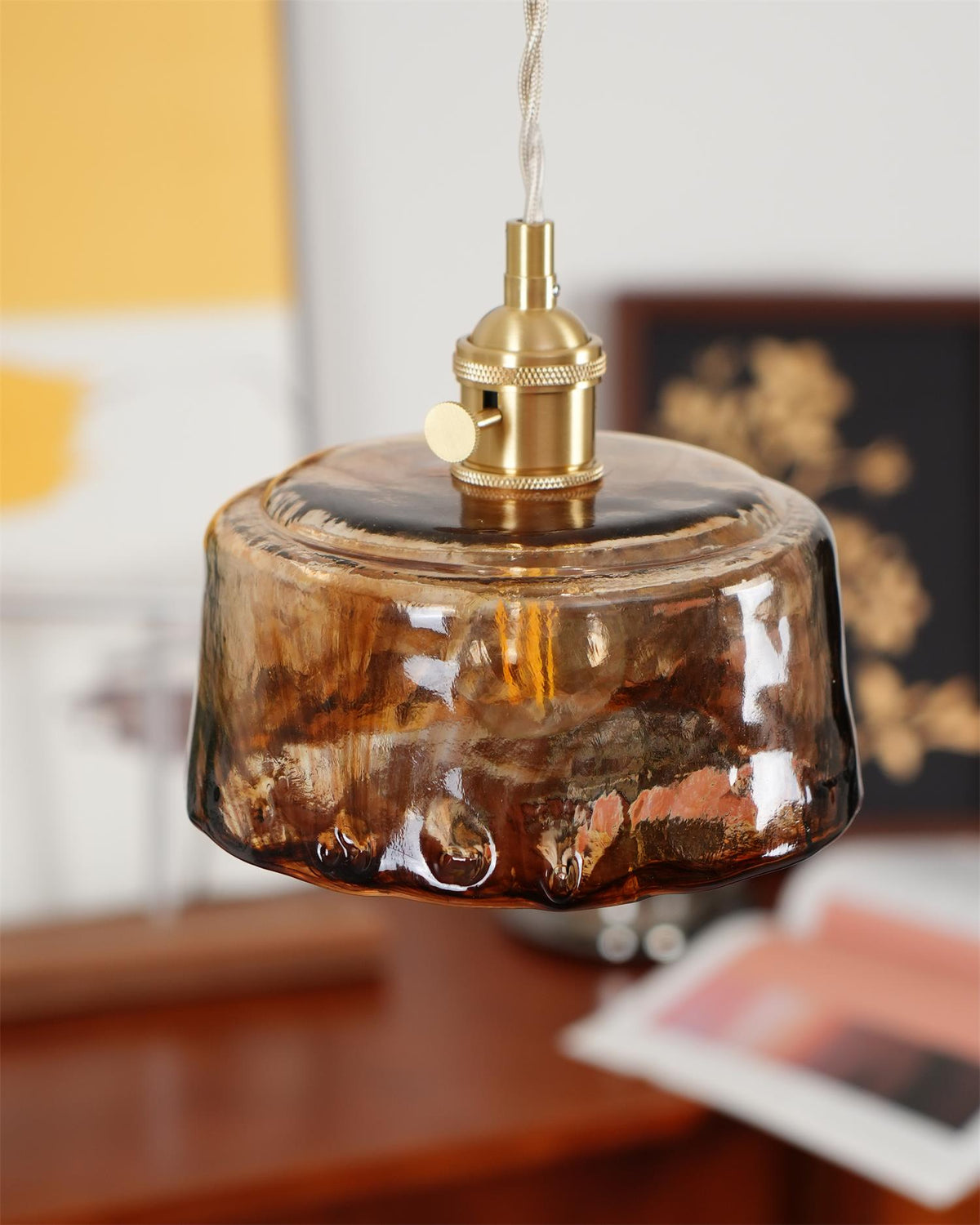 Velon Vintage Bernstein-Glas-Pendelleuchte