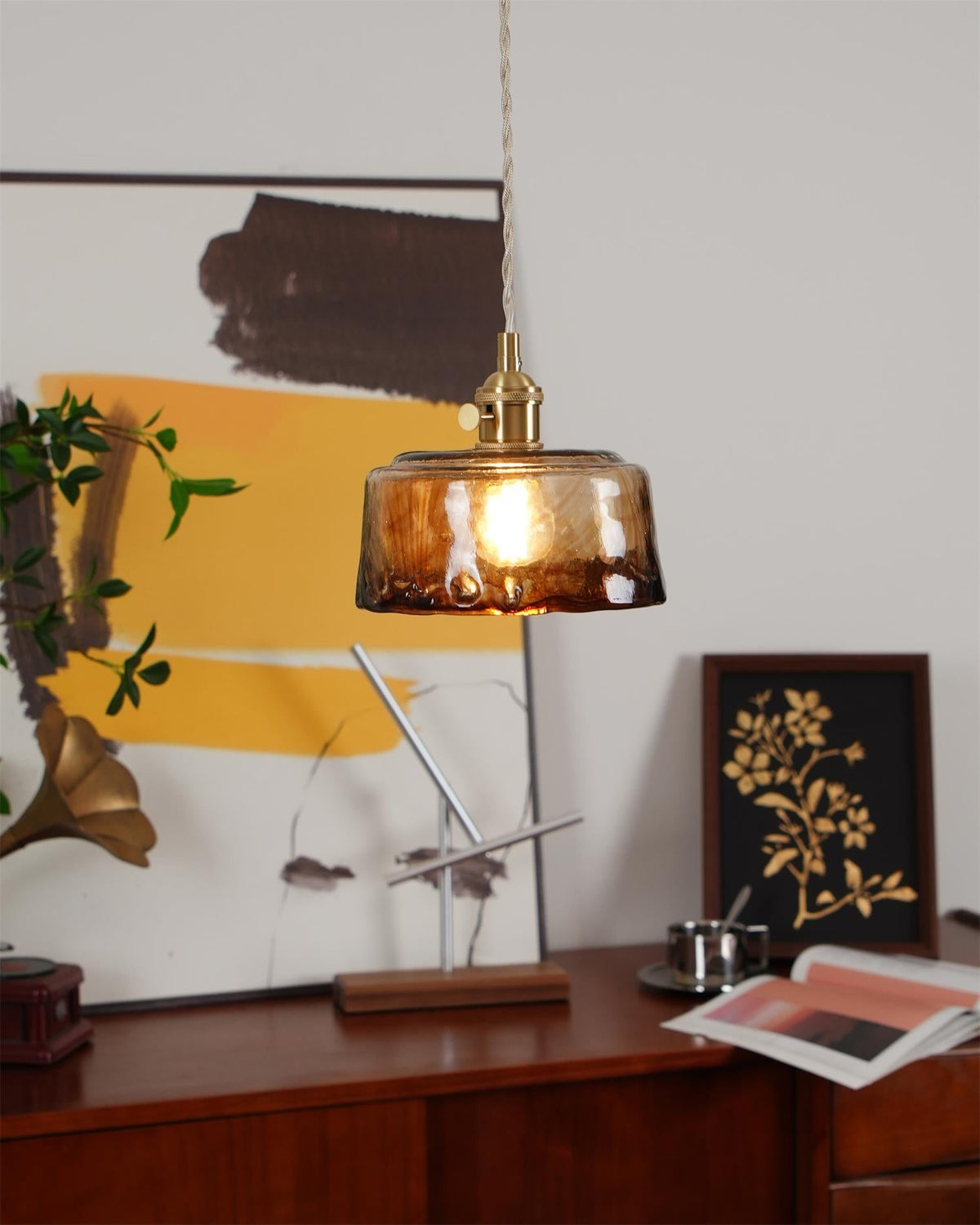 Velon Vintage Bernstein-Glas-Pendelleuchte