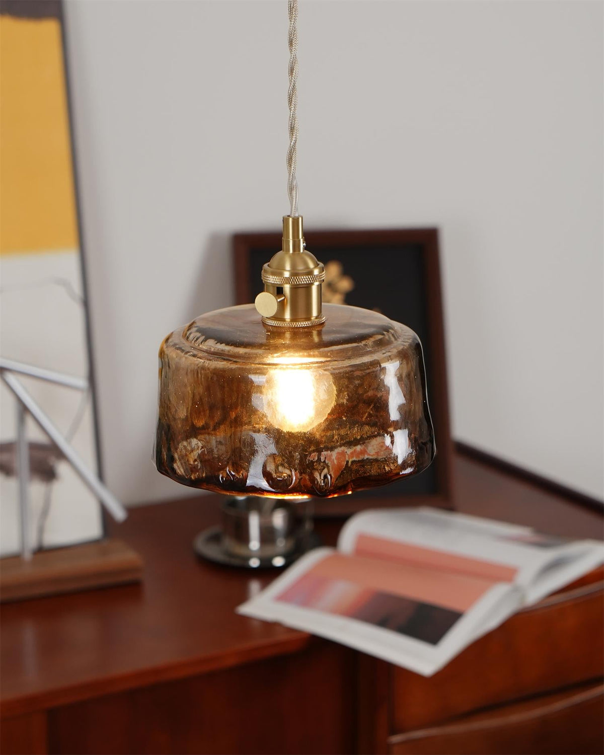 Velon Vintage Bernstein-Glas-Pendelleuchte