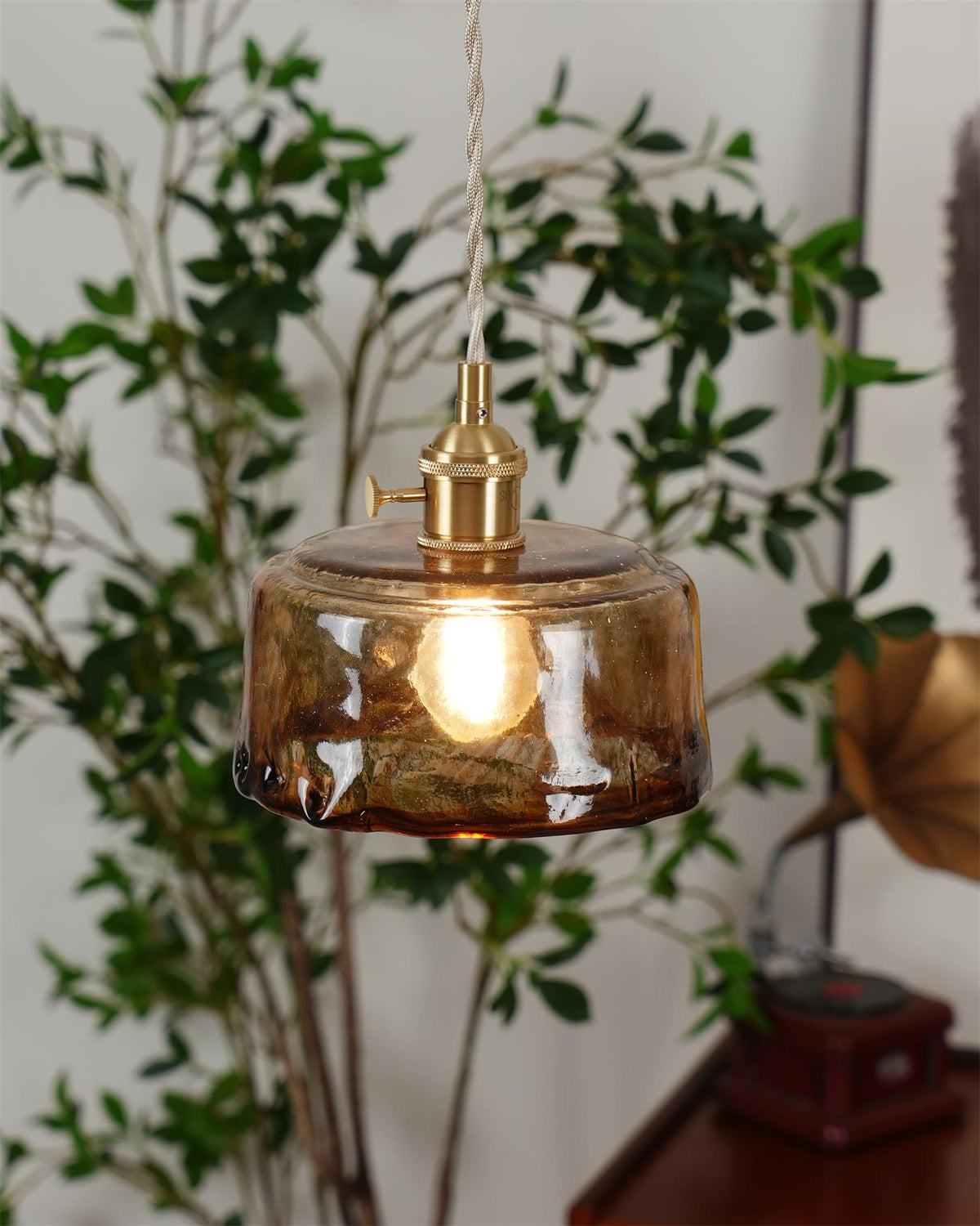 Velon Vintage Bernstein-Glas-Pendelleuchte