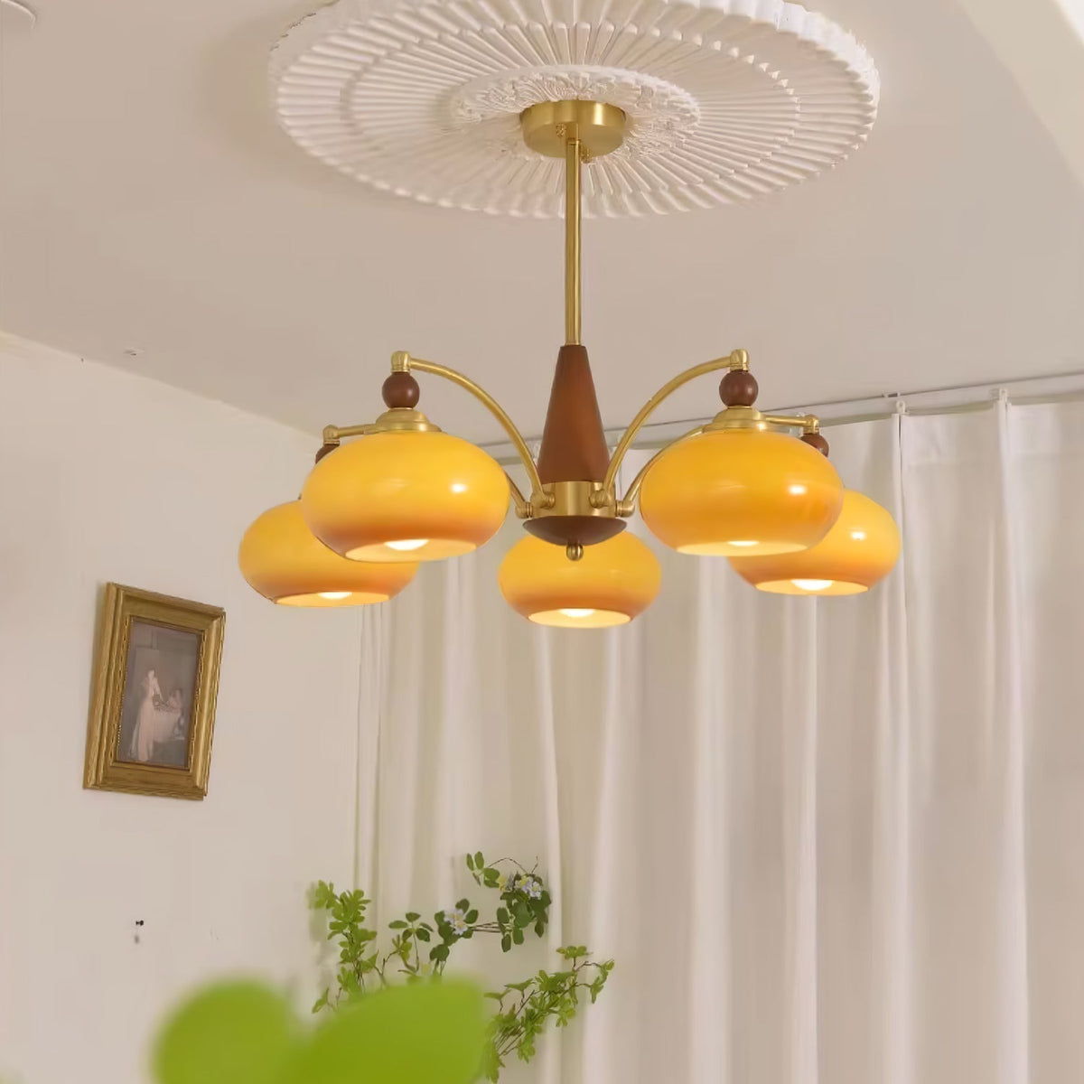 Vevely Pendelleuchte Retro Gelb Glas Messing