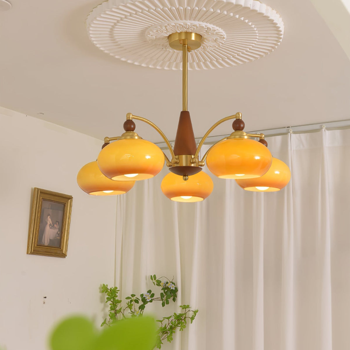Vevely Pendelleuchte Retro Gelb Glas Messing