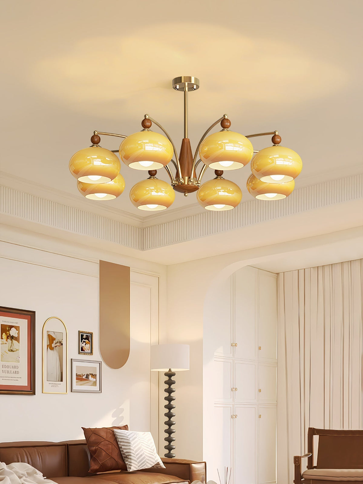 Vevely Pendelleuchte Retro Gelb Glas Messing