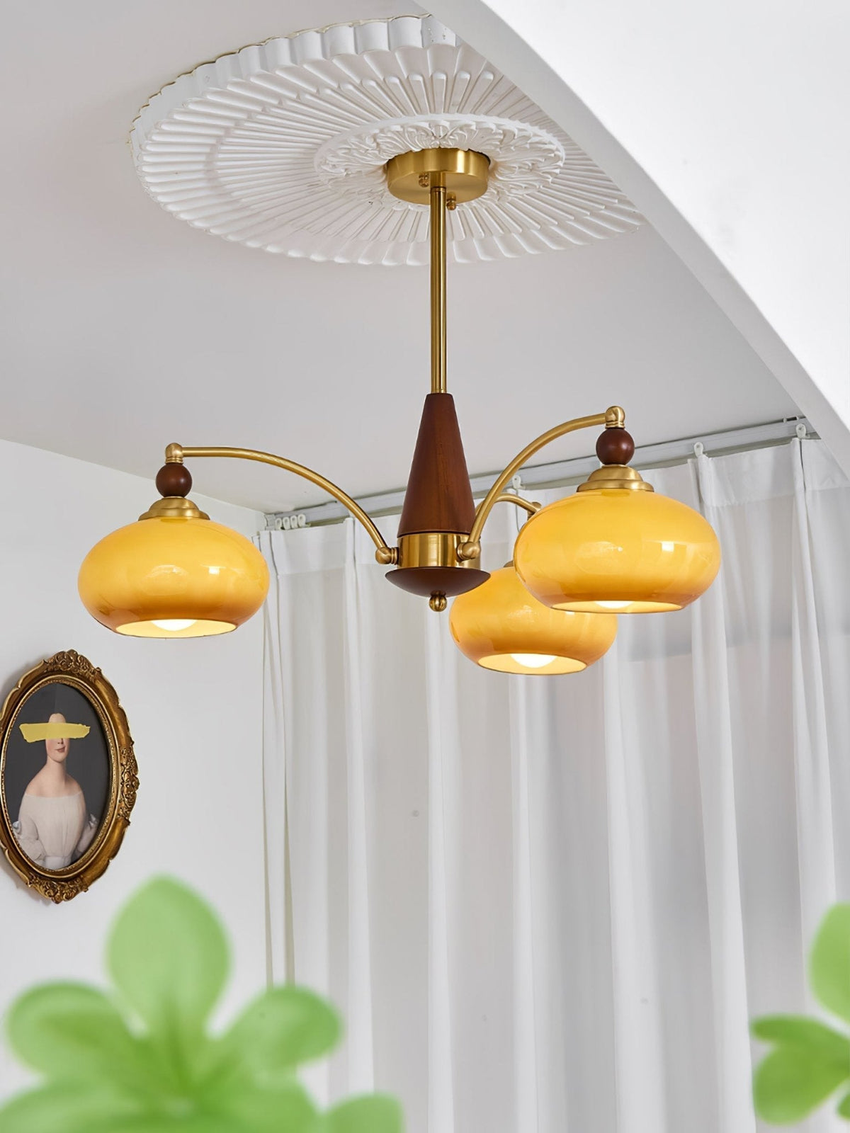 Vevely Pendelleuchte Retro Gelb Glas Messing