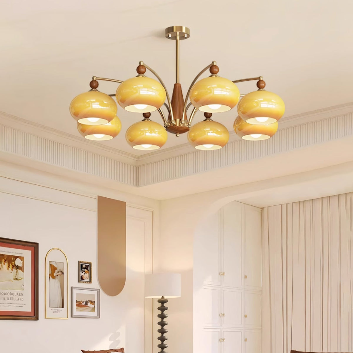 Vevely Pendelleuchte Retro Gelb Glas Messing