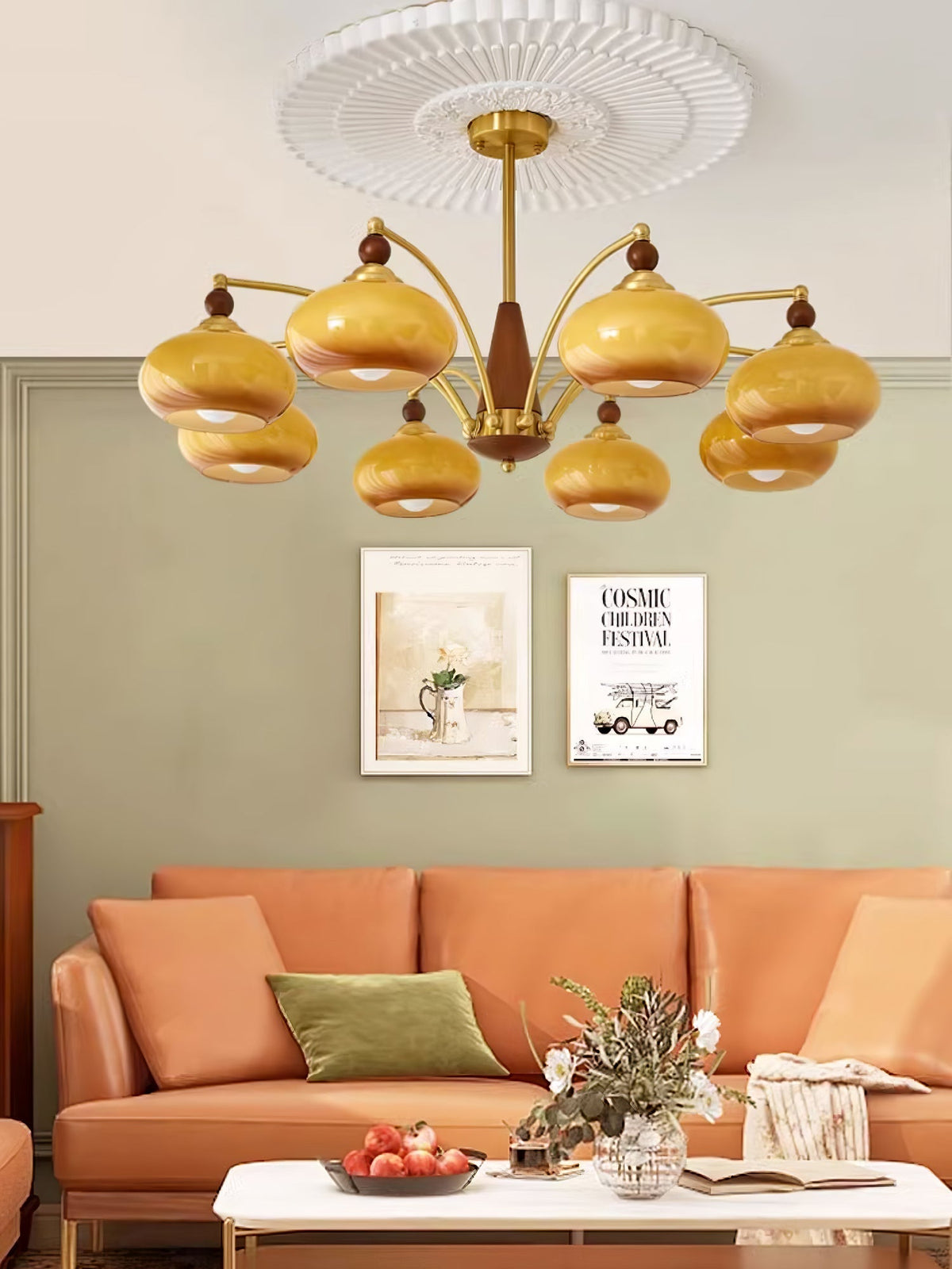 Vevely Pendelleuchte Retro Gelb Glas Messing