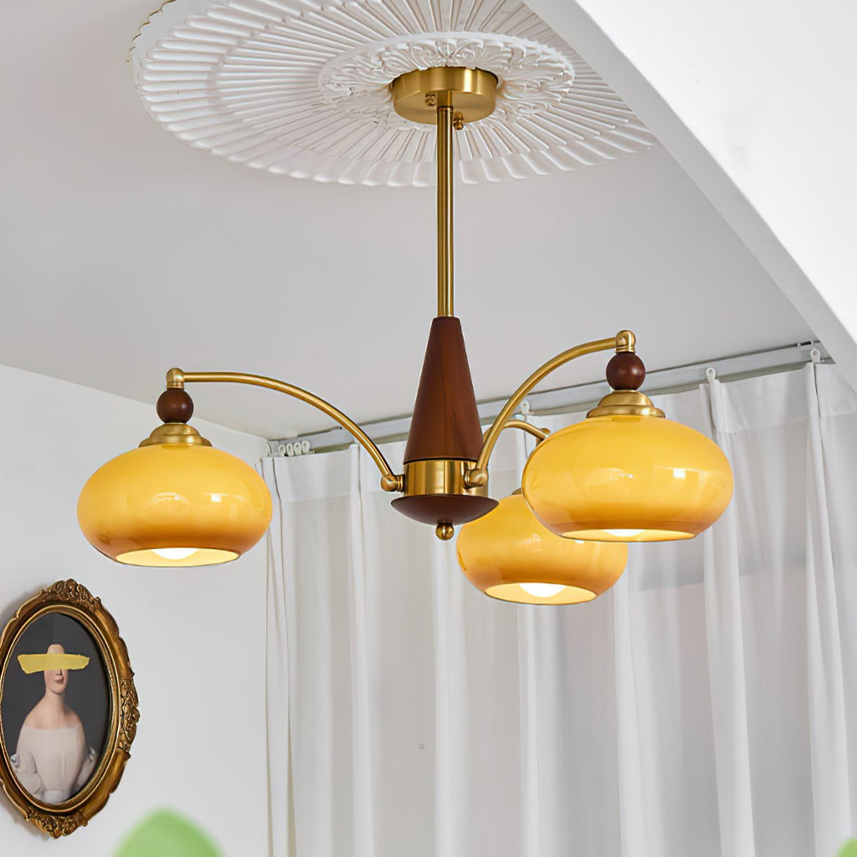 Vevely Pendelleuchte Retro Gelb Glas Messing