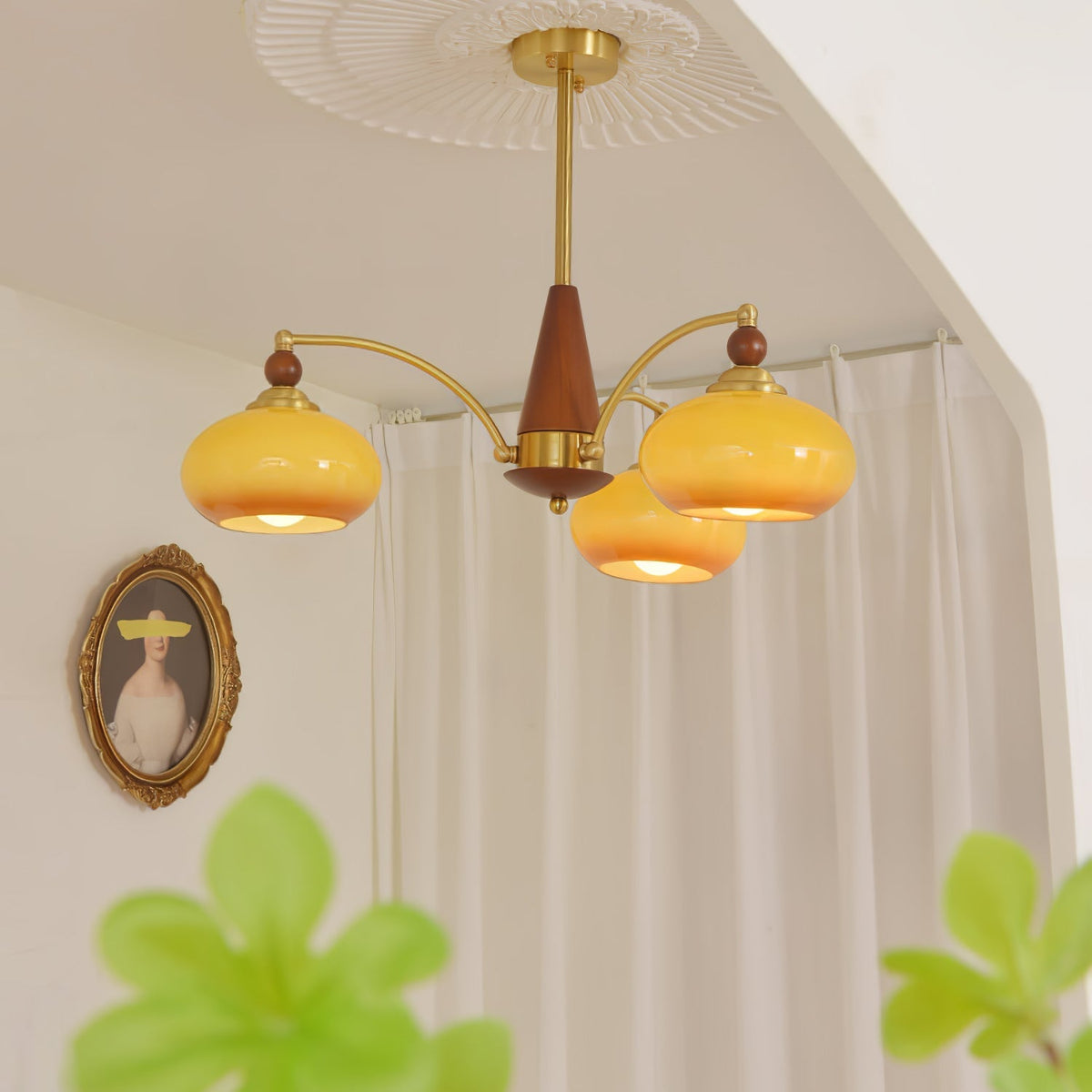 Vevely Pendelleuchte Retro Gelb Glas Messing
