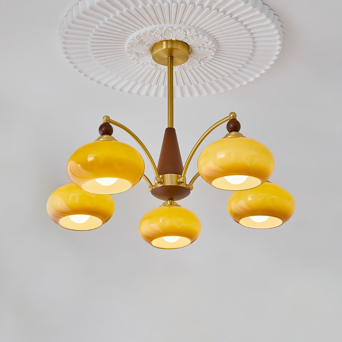 Vevely Pendelleuchte Retro Gelb Glas Messing