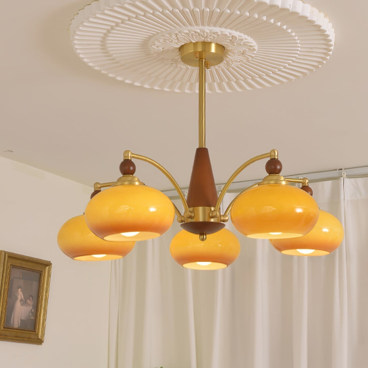 Vevely Pendelleuchte Retro Gelb Glas Messing