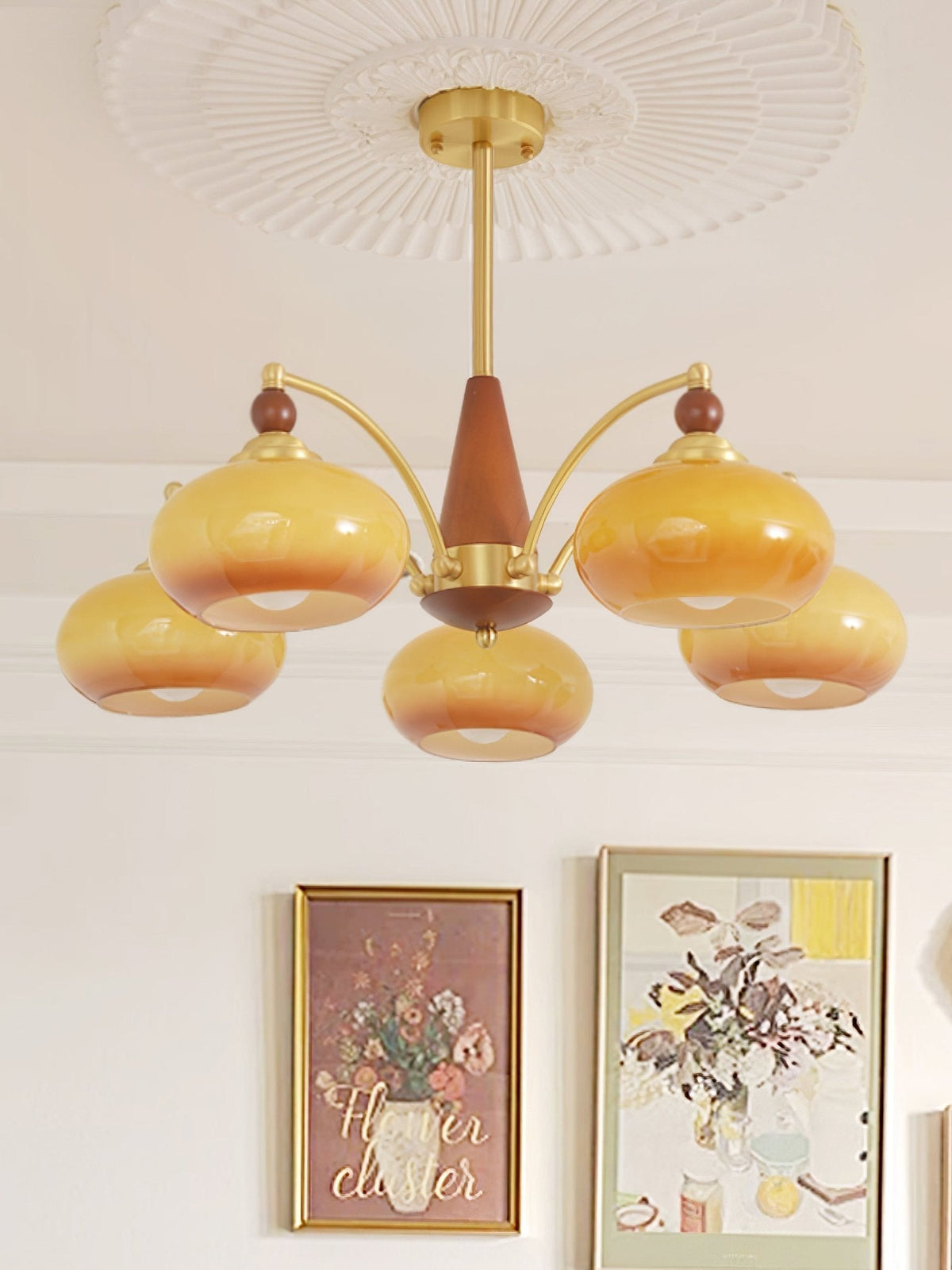 Vevely Pendelleuchte Retro Gelb Glas Messing