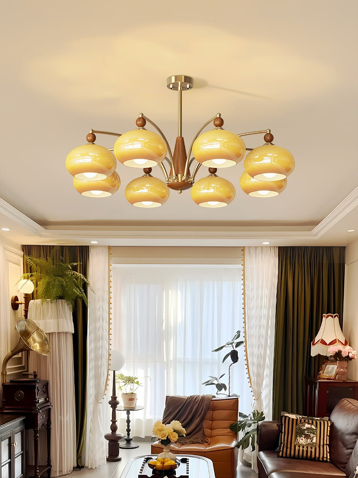 Vevely Pendelleuchte Retro Gelb Glas Messing