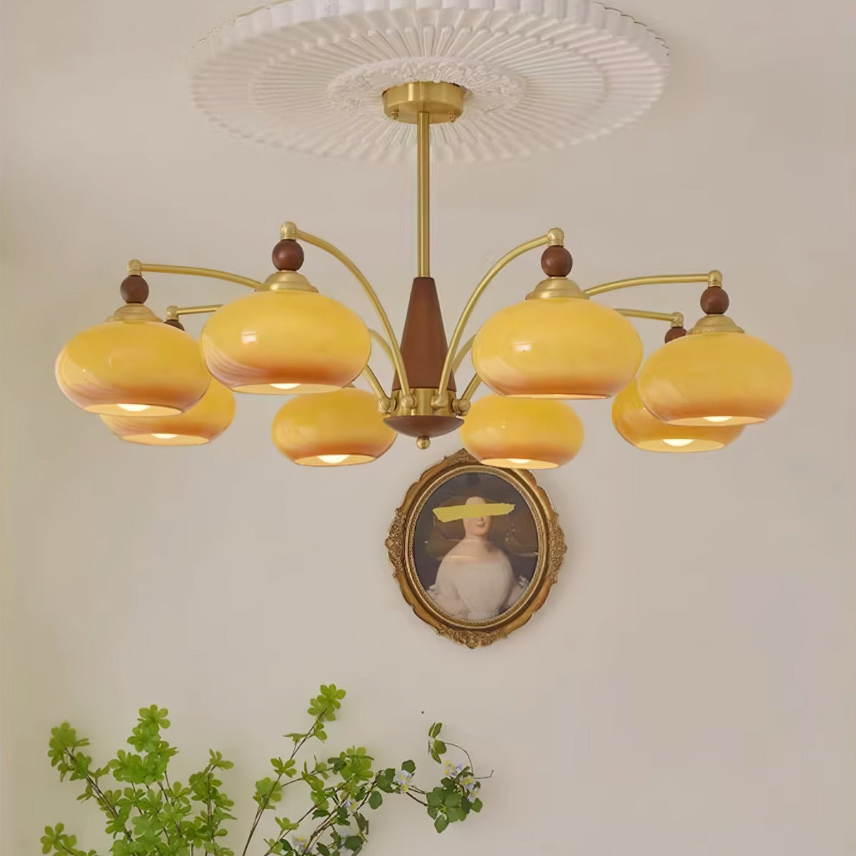 Vevely Pendelleuchte Retro Gelb Glas Messing