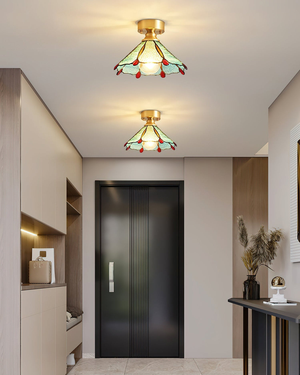 Nexo Tiffany-Stil-Deckenleuchte mit farbigem Bleiglas-Lampenschirm