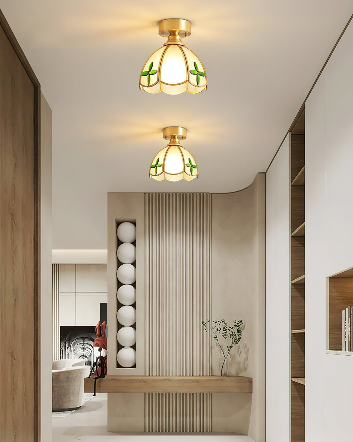 Nexo Tiffany-Stil-Deckenleuchte mit farbigem Bleiglas-Lampenschirm