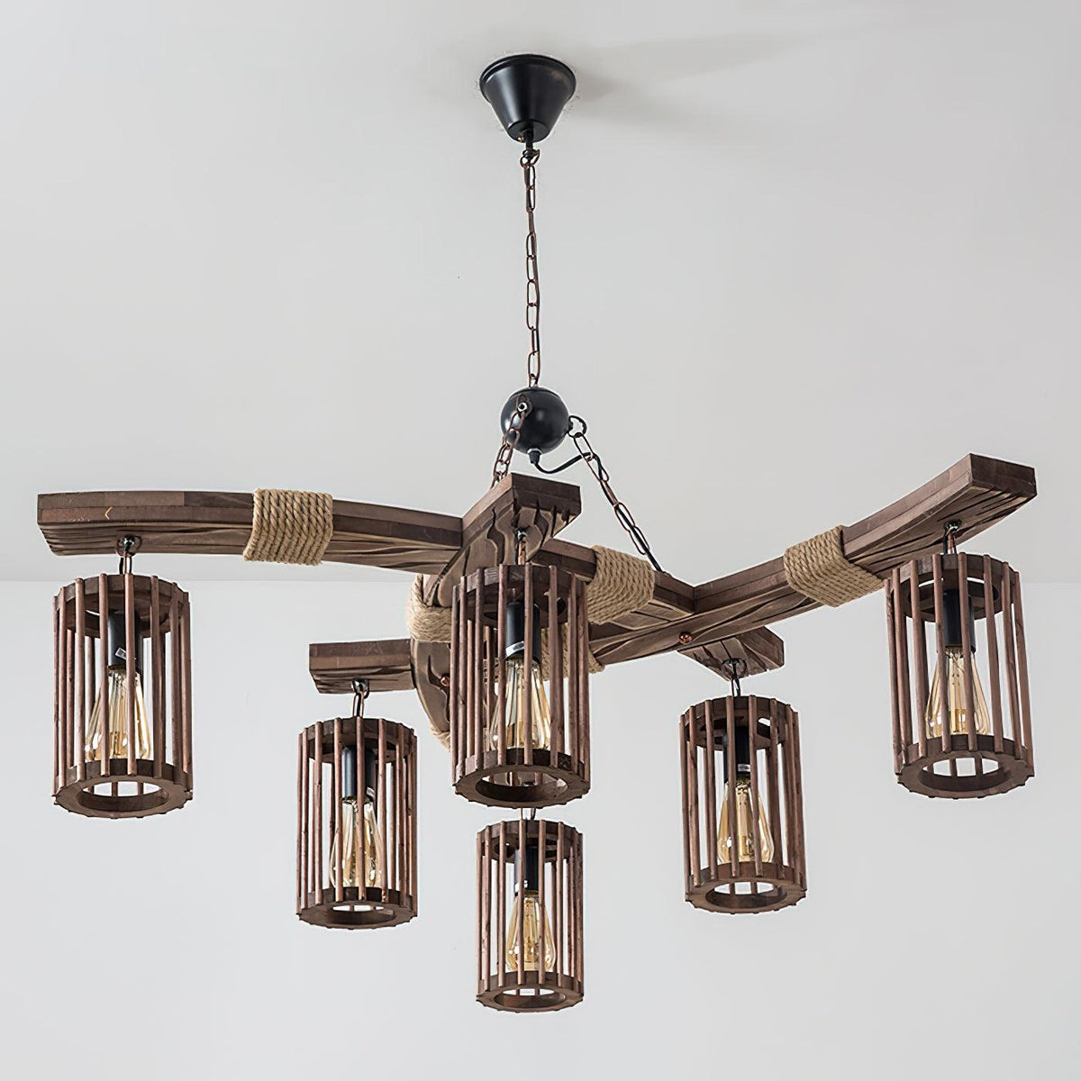 Rinanaine Kronleuchter Retro aus massivem Holz im Industrielook
