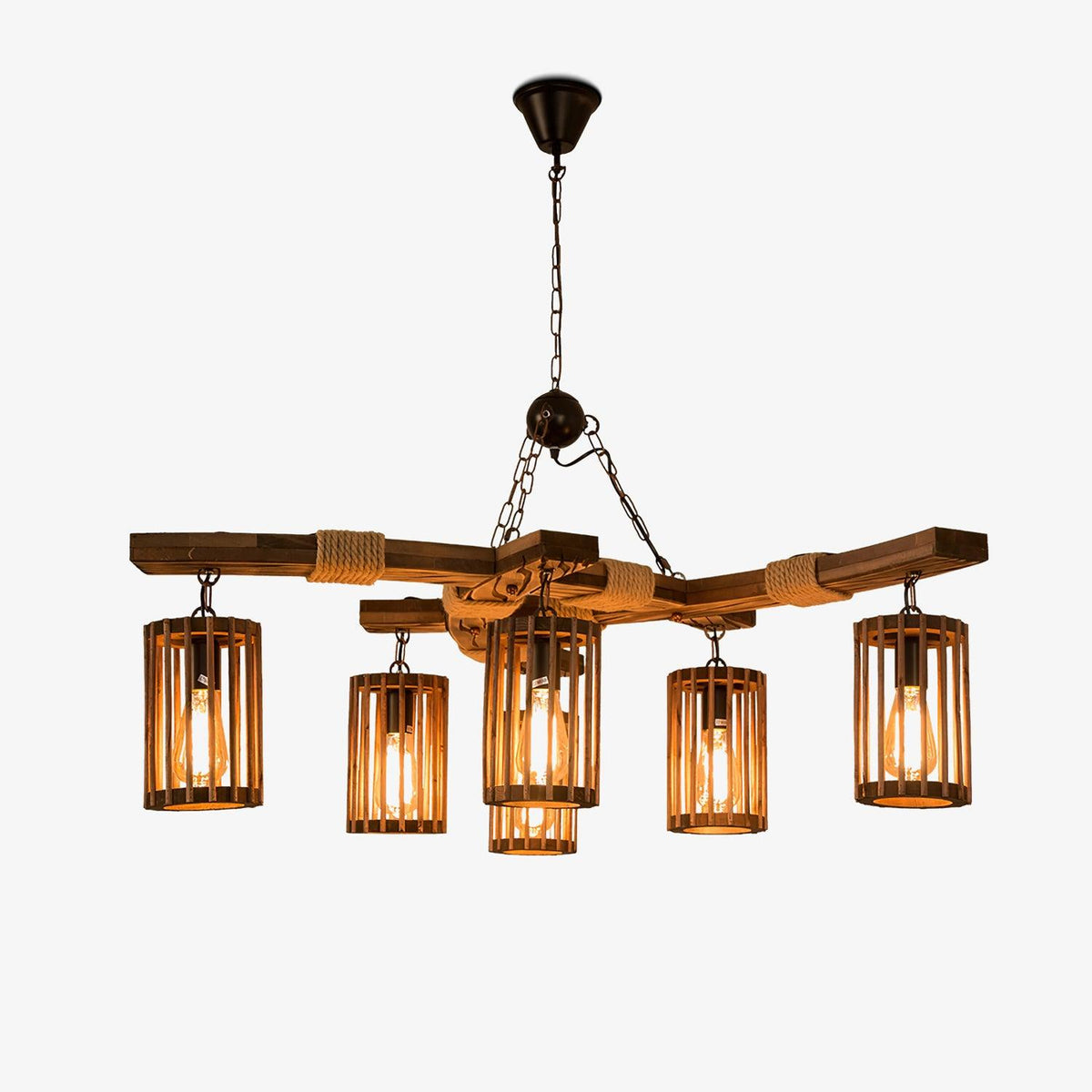 Rinanaine Kronleuchter Retro aus massivem Holz im Industrielook