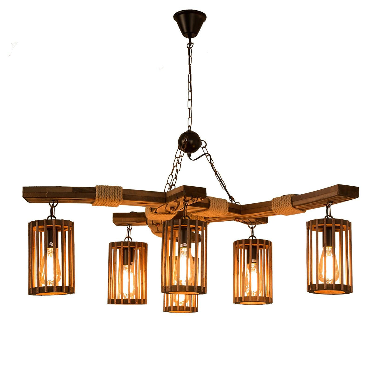 Rinanaine Kronleuchter Retro aus massivem Holz im Industrielook
