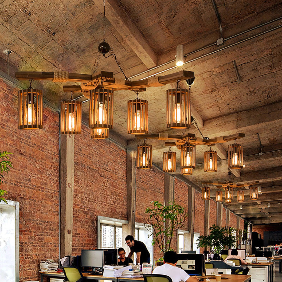 Rinanaine Kronleuchter Retro aus massivem Holz im Industrielook