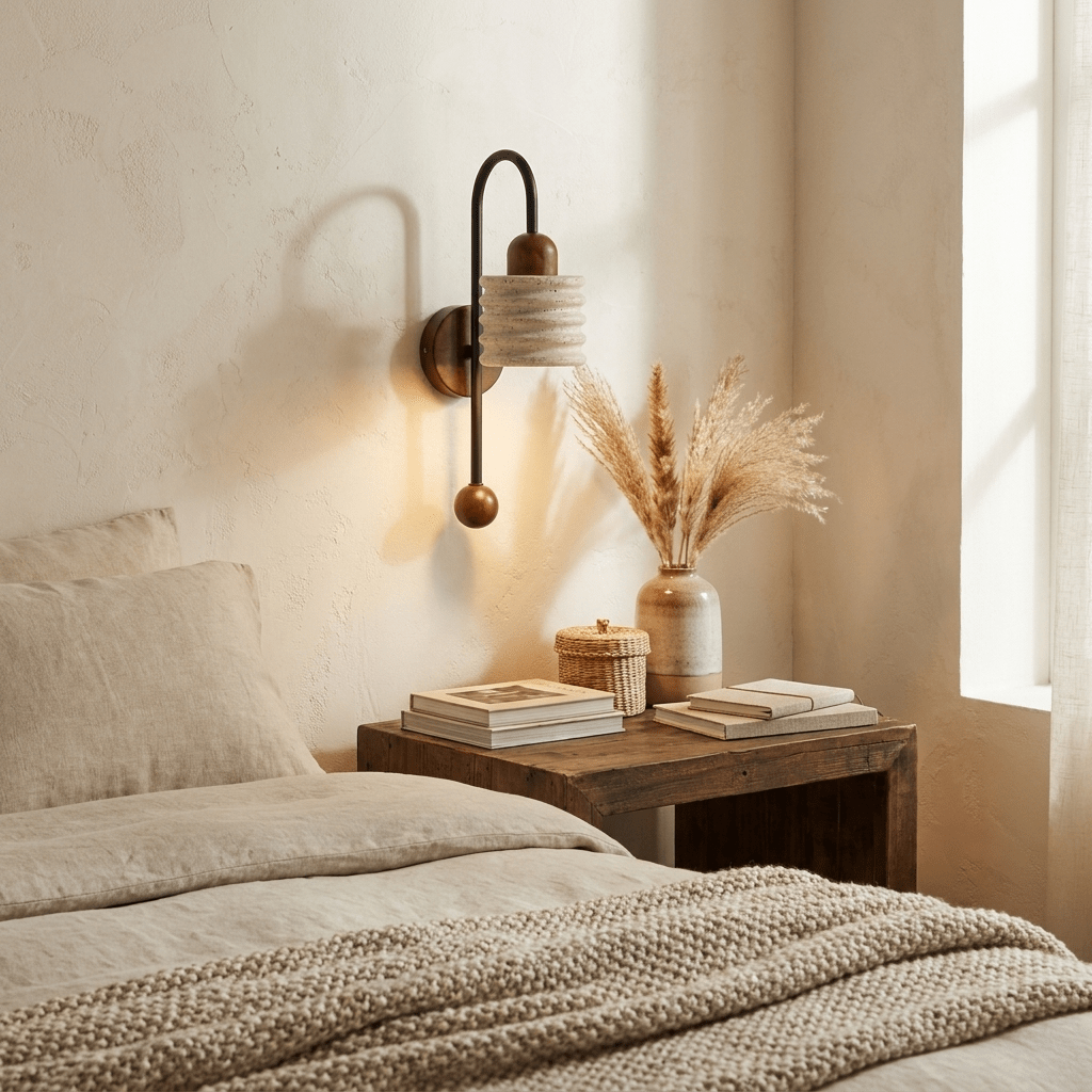 Ribbed Travertine Arc Wandleuchte