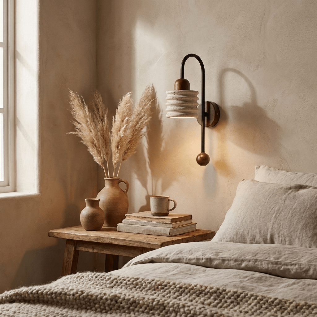 Ribbed Travertine Arc Wandleuchte