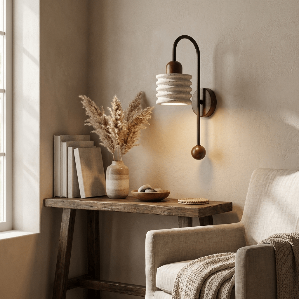 Ribbed Travertine Arc Wandleuchte