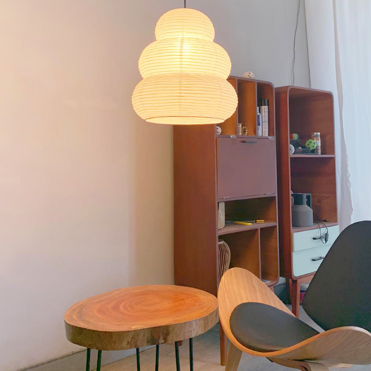 Solara Pendelleuchte Washi-Papier mehrstufige Laterne japanisch für Wohnzimmer