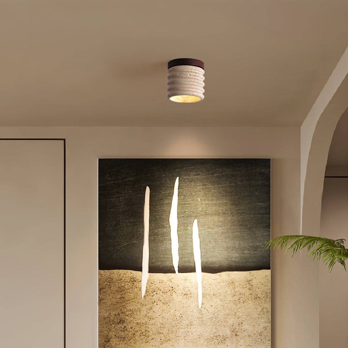 Vomaran Fluted Cylinder Travertine Deckenleuchte