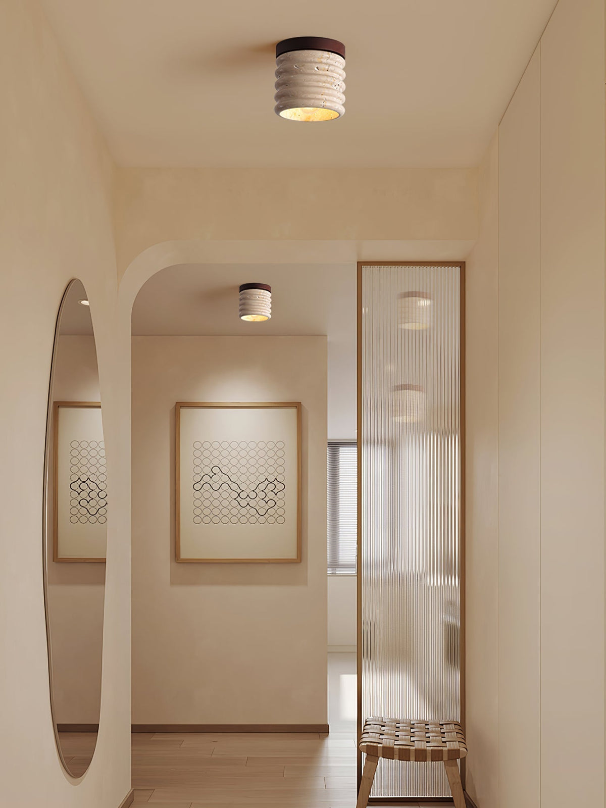 Vomaran Fluted Cylinder Travertine Deckenleuchte