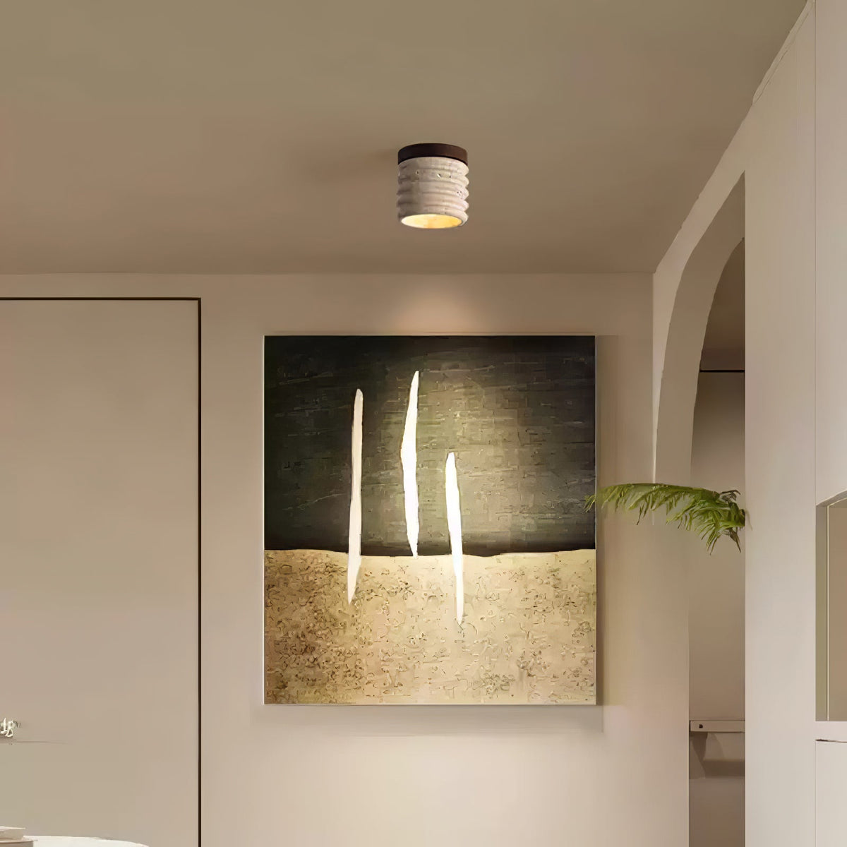 Vomaran Fluted Cylinder Travertine Deckenleuchte