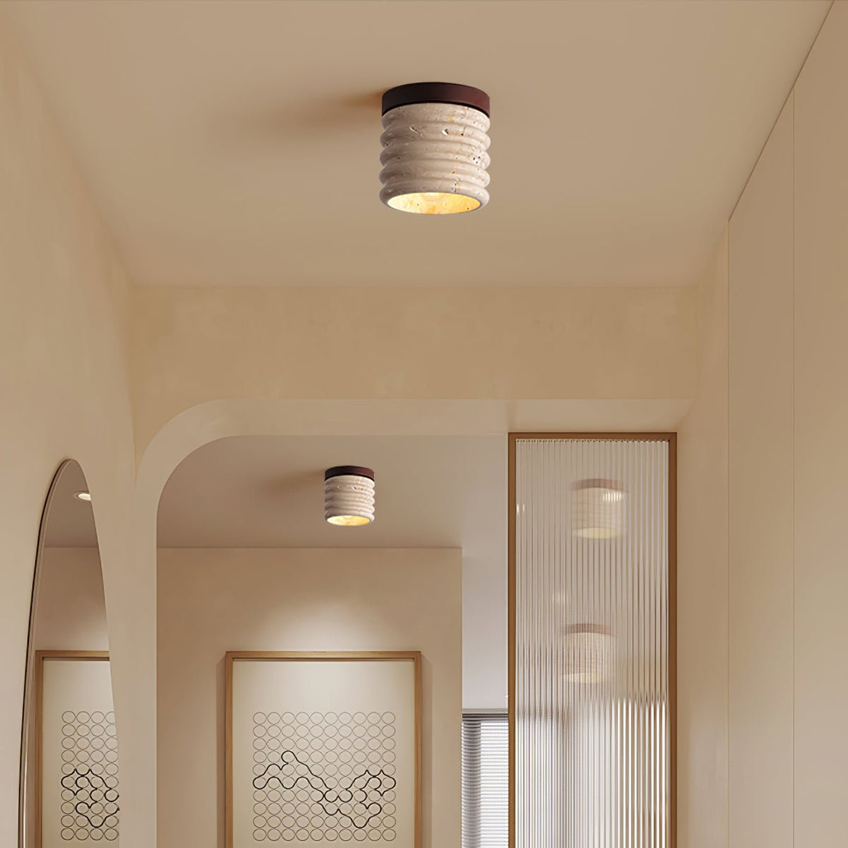 Vomaran Fluted Cylinder Travertine Deckenleuchte