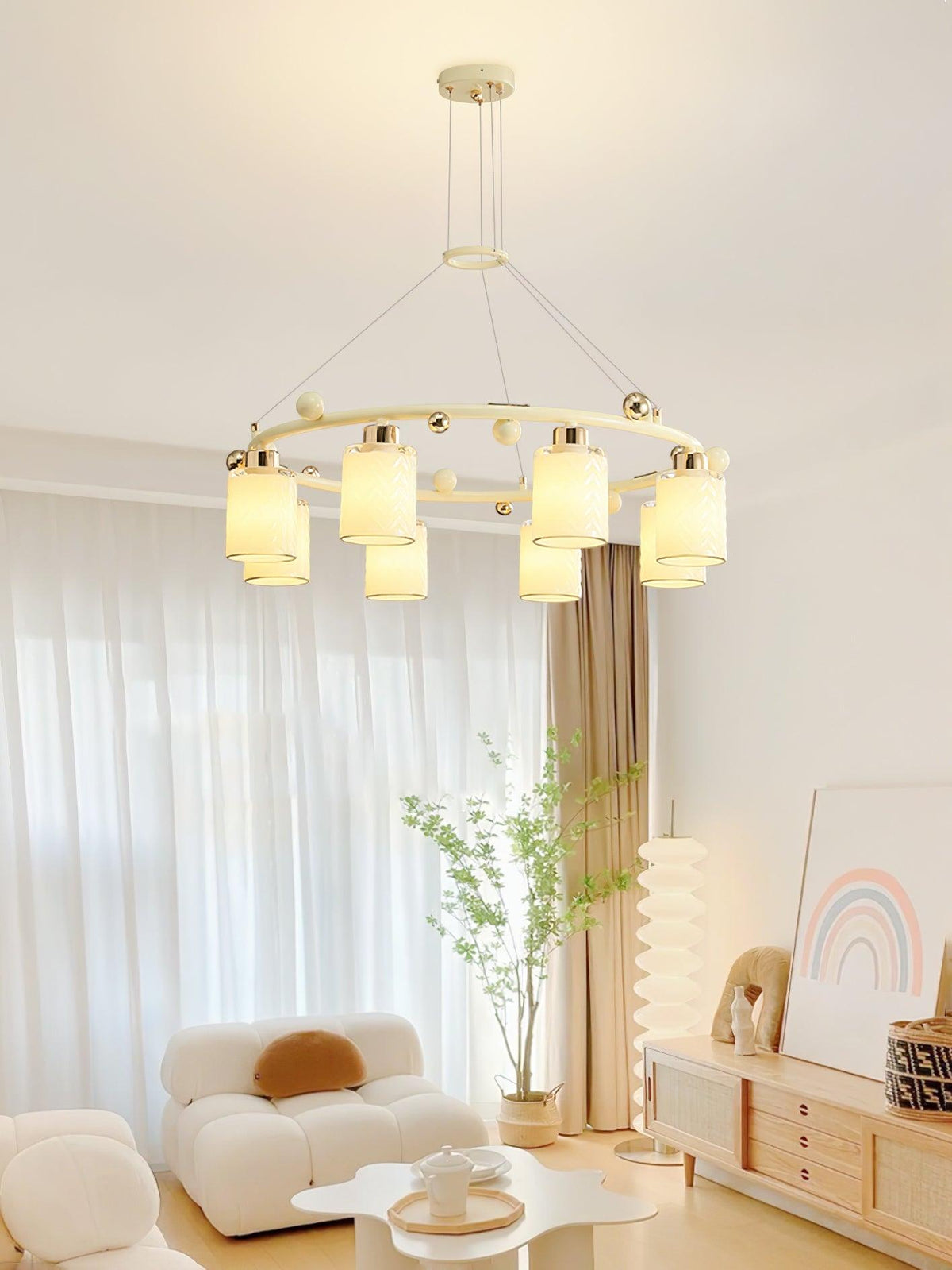 Alsile Kronleuchter im Japandi-Stil aus Milchglas