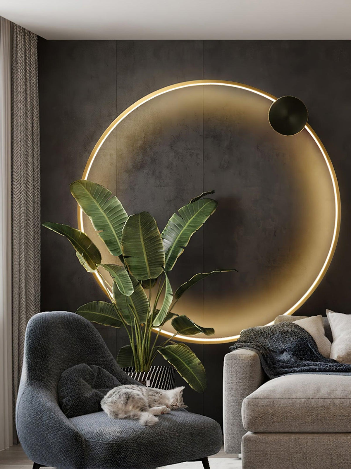 Oriaenne Wandleuchte modern minimalistisch ringförmig LED aus Metall in Messing