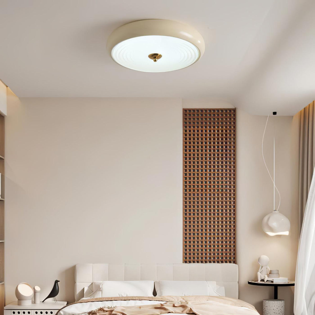 Utheara zeitgenössische minimalistische Deckenleuchte aus Milchglas in Creme