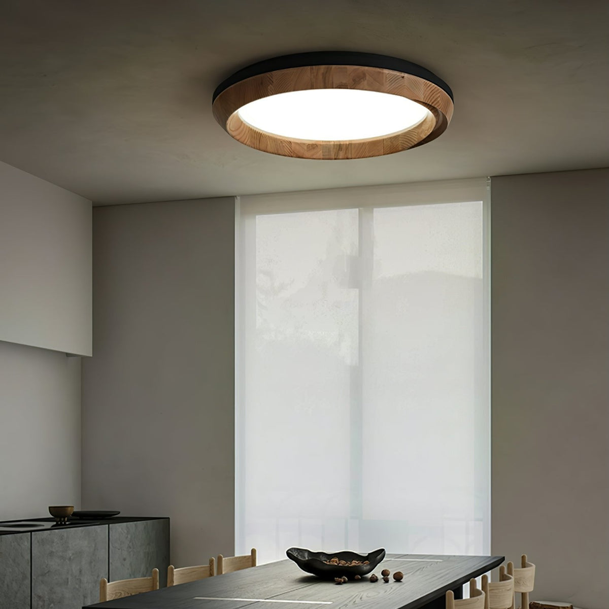 Aurdoreth zeitgenössische minimalistische Deckenleuchte aus Holz mit Wellenoptik